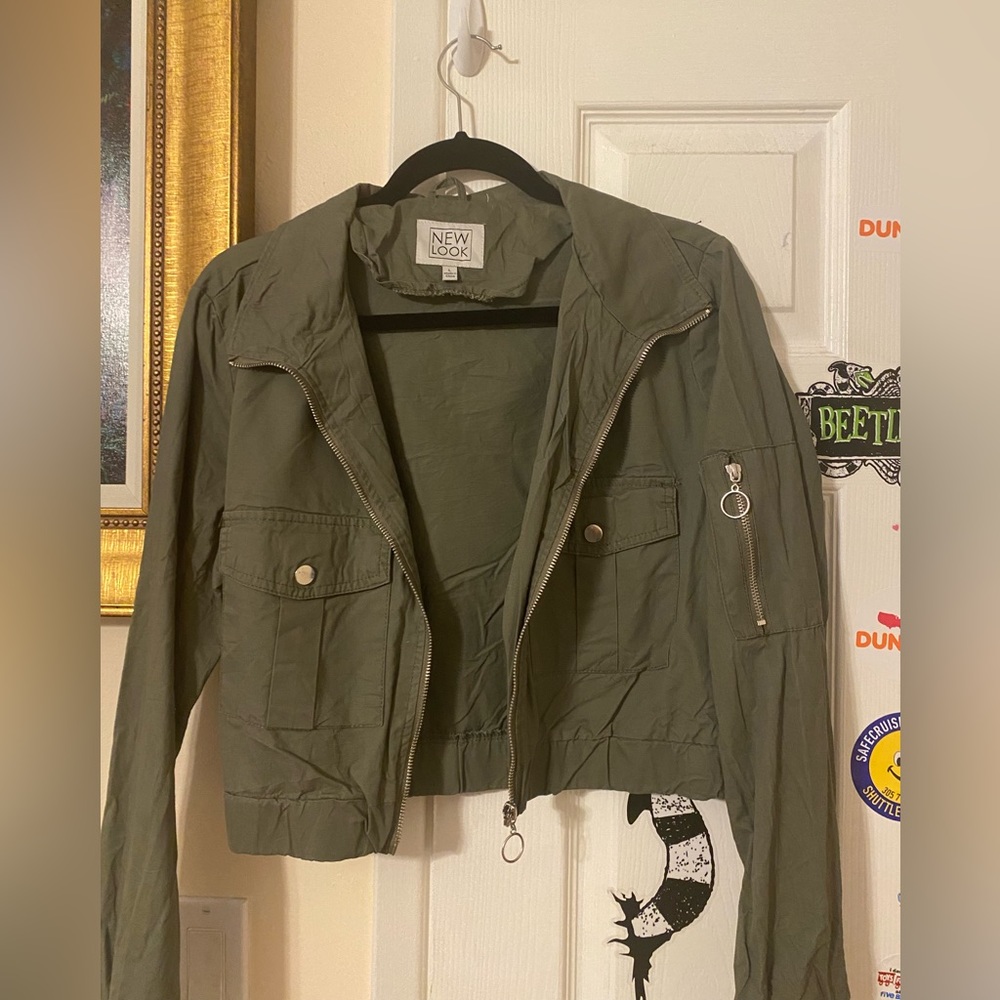 Military green zip up jacket